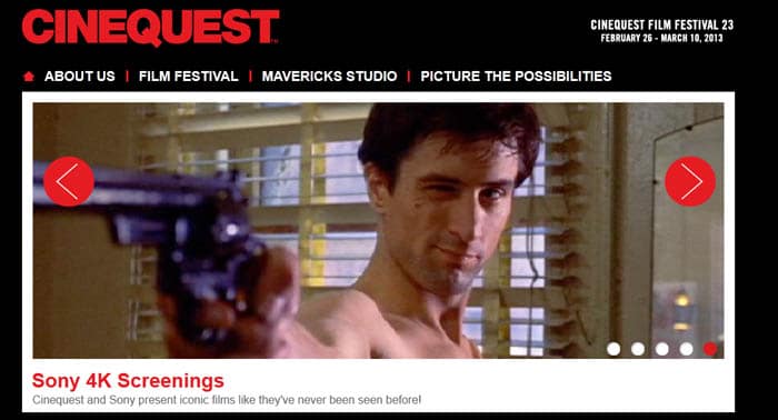 Sony 4K-Festival Promo auf der Cinequest Homepage