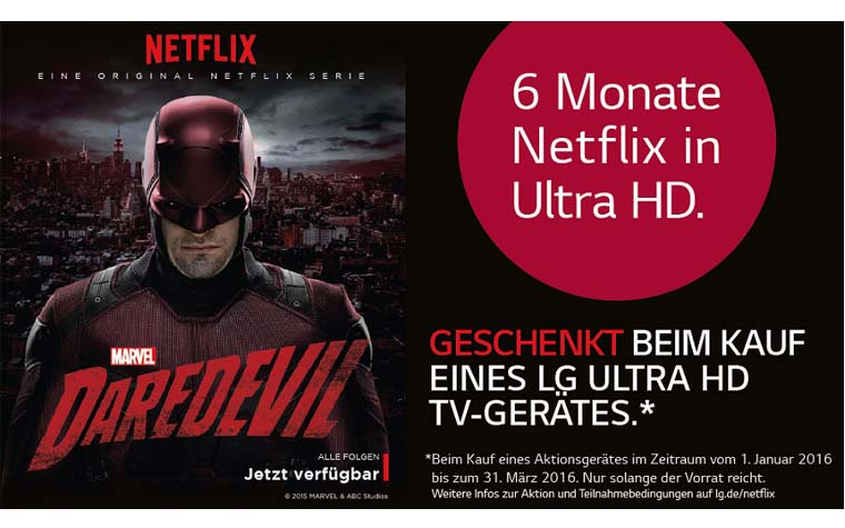 6 Monate Netflix 4K gratis beim Kauf eines ausgewählten LG Ultra HD TVs