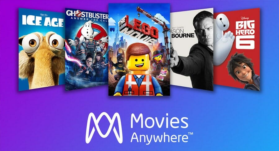 "Movies Anywhere"-Logo mit einer kleinen Produktauswahl