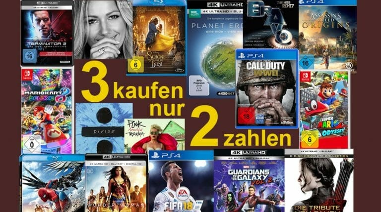 „3 für 2“-Aktion auf über 15.000 CDs, Filme & Games inkl 4K Blu-rays!