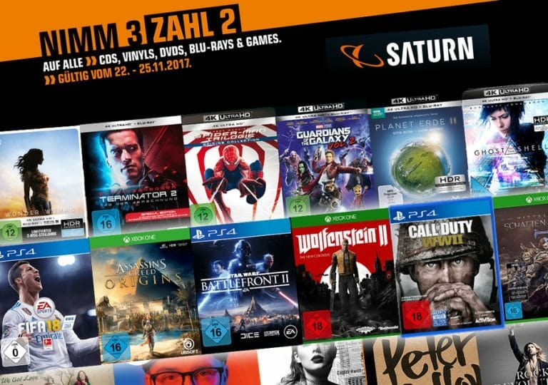 Bis zu 33% günstiger! „NIMM 3 ZAHL 2“-Aktion auf alle 4K Blu-rays, CDs, Vinyl & Games! (Saturn.de)