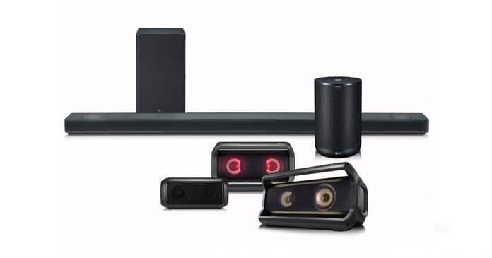 Der SK10Y Dolby Atmos Soundbar versteckt sich auf dem LG Sound-Lineup Bild ganz hinten