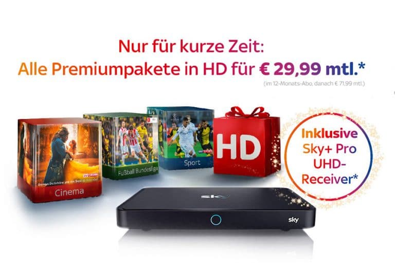Alle Sky Premium Pakete inkl. Sky+ Pro UHDReceiver für nur 29,99 EUR