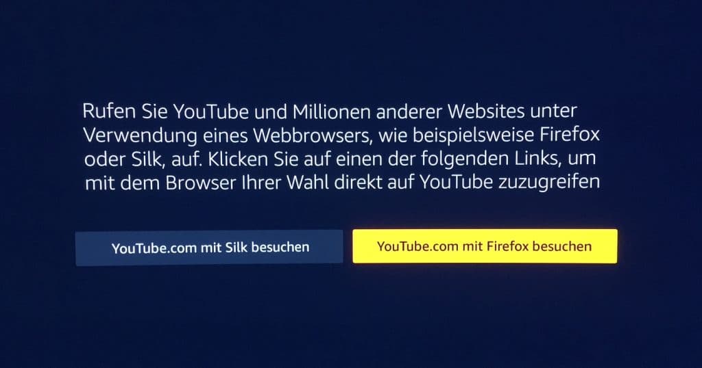 Wer die Youtube App auf einem Fire TV-Gerät öffnet, bekommt folgende Meldung