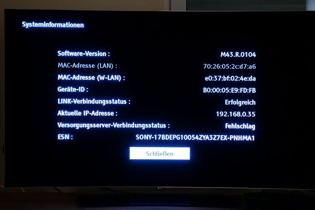 Der Fehler trat unter der Software-Version M43.R.0104 auf. Ein Update stand zum Zeitpunkt des Tests nicht zur Verfügung