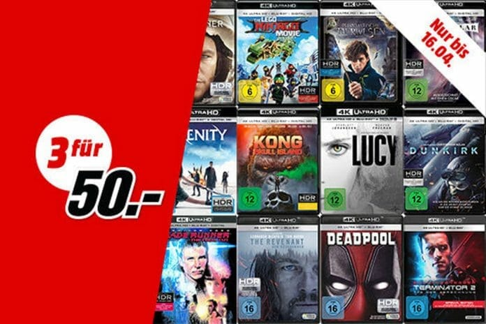 Drei 4K UHD Blu-rays aus über 140 Aktions-Titeln auswählen und nur 50 EUR zahlen