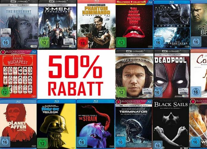 50% auf DVDs, Blu-rays und 4K UHD Discs sparen!