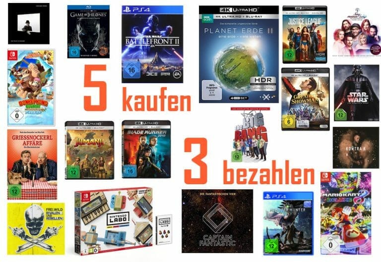 Amazon: „KAUF 5 – ZAHL 3“-Aktion auf Filme (inkl. 4K Blu-rays), Games & Musik