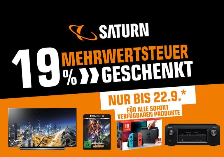 Saturn-Mega-Aktion: 19% Mehrwertsteuer geschenkt! (Beendet)