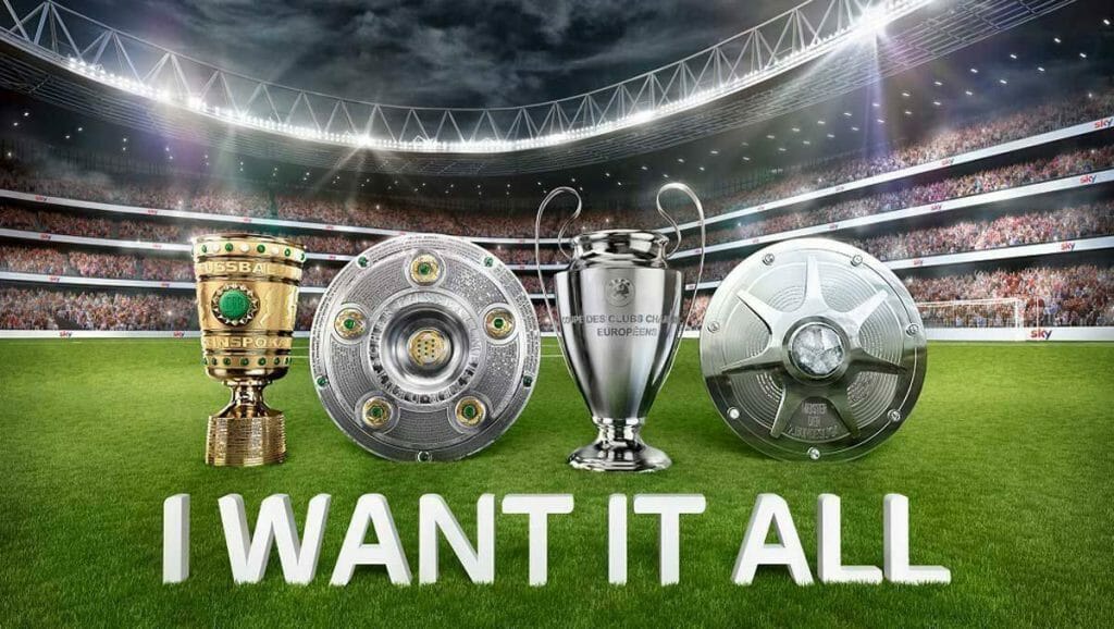 Sky wirbt mit dem Slogan "I WANT IT ALL" und verspricht dem Kunden alle großen Fußball-Wettbewerbe