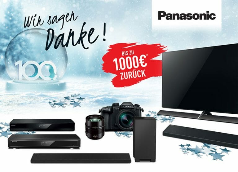 Panasonic sagt Danke, mit bis zu 1.000 Euro Cashback auf TVs, 4K Player, Kameras uvm.