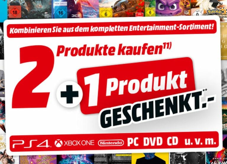 2 KAUFEN + 1 GESCHENKT auf das komplette* Film, Games & Musik-Angebot von MediaMarkt.de