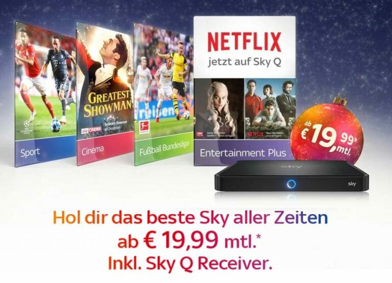 Sky feiert Netflix-Start mit Vorteils-Angebot: 19.99 € mtl. inkl. Sky Q-Receiver