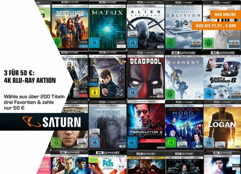 „3 für 50 Euro auf 4K Blu-rays“ – 200 Titel in der Auswahl!