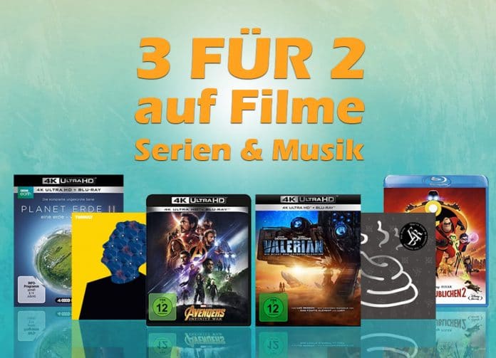 Drei Filme, Serien oder CDs kaufen und nur zwei zahlen! Bis zu 33% sparen!