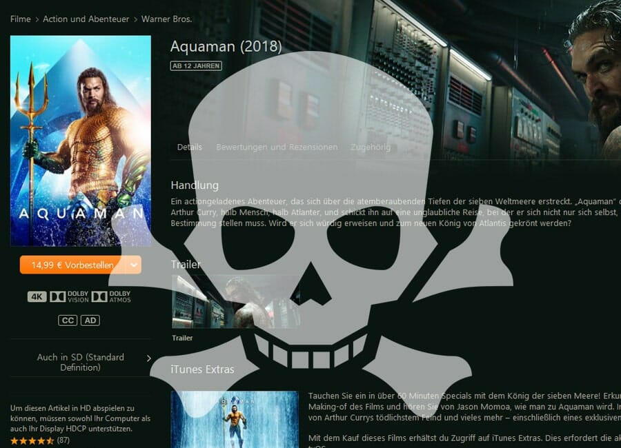 Ein 4K/HDR Download von "Aquaman" ist auf mehreren Torrent-Portalen aufgetaucht