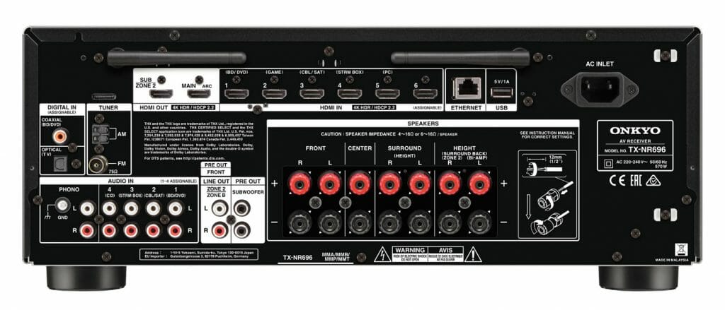 Alles wichtige vorhanden. Sieben HDMI-Eingänge (1x Front) und zwei HDMI-Ausgänge in der Version 2.0 mit HDCP 2.2 sollten für die meisten Heimkinos ausreichen