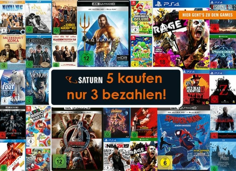 MEGA-AKTION: „5 kaufen – 3 zahlen“ auf Filme & Games (inkl. 4K Blu-rays)