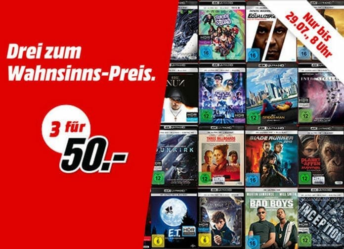 Hier könnt ihr eure Filmsammlung auffrischen: 3 für 50 Euro auf 4K UHD Blu-rays