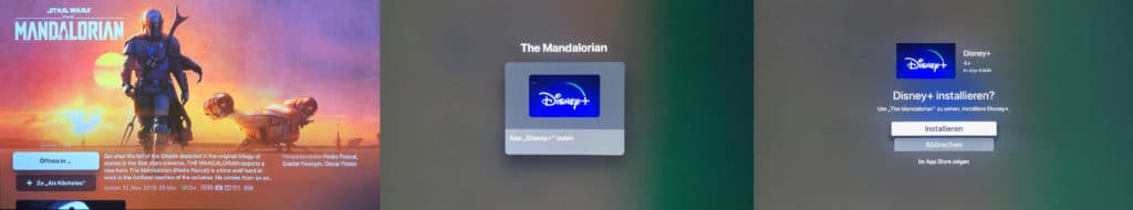 Wir haben die App direkt über eine Inhalts-Empfehlung "The Mandalorian" installiert
