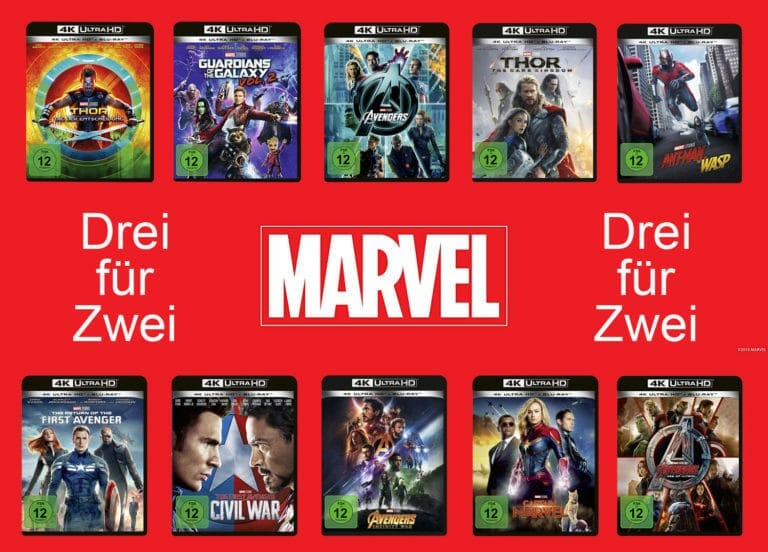 Drei-für-Zwei-Aktion: Bis zu 33% auf MARVEL-Filme sparen (inkl. 4K Blu-ray)
