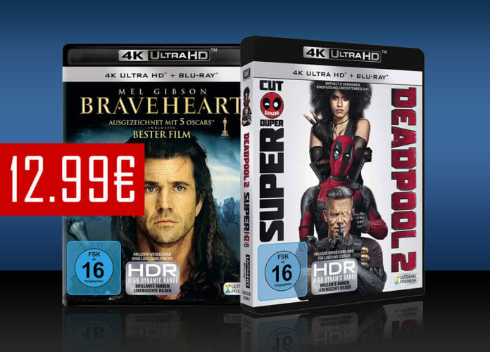 Blockbuster Kino zum kleinen Preis. Deadpool 2 und Braveheart für je nur 12.99 Euro