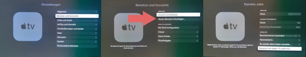 Jetzt melden wir uns mit unserer US Apple ID auf unserem Apple TV 4K an. Wir haben zur Sicherheit noch den bestehenden Account gelöscht. 