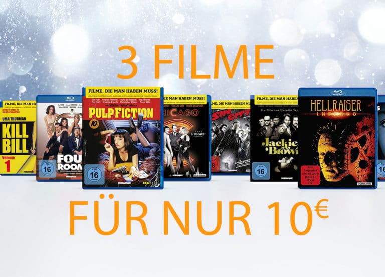 3 Filme für nur 10 Euro – wählt aus über 100 Titeln!