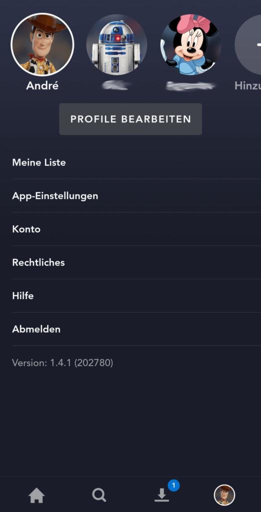 Disney+ App Einstellungen
