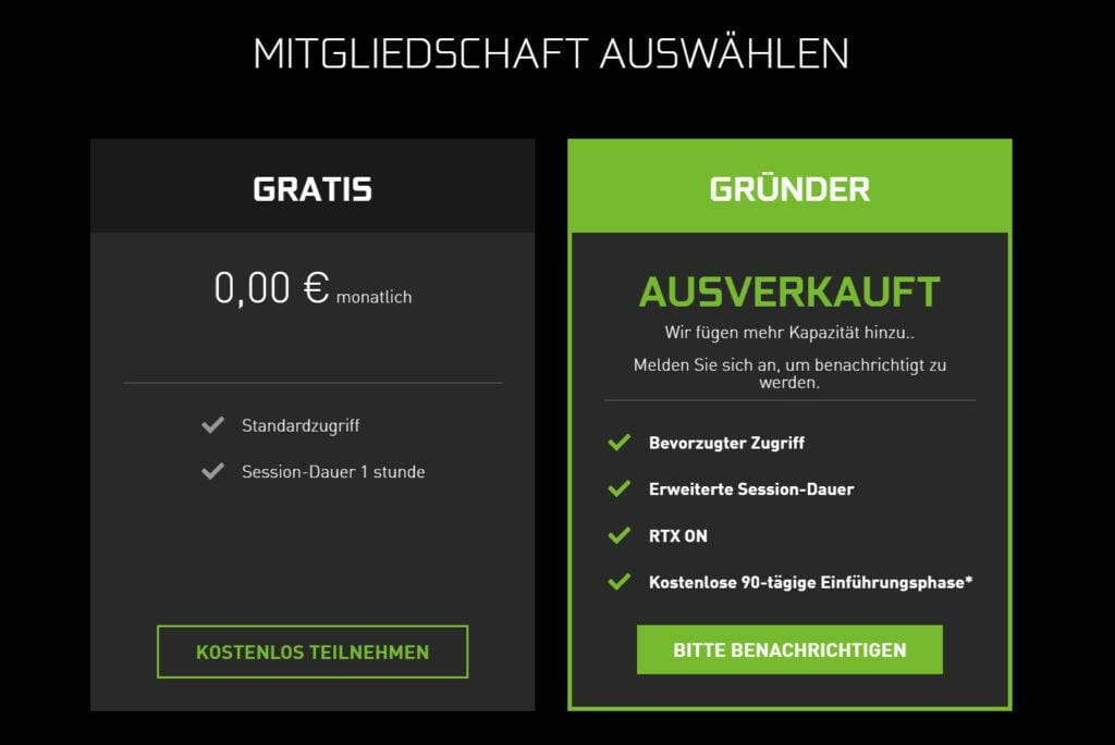 Nvidia GeForce Now Founder Ausverkauft