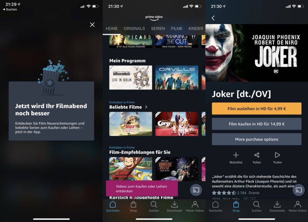 Amazon Prime Video iOS Kaufen Leihen