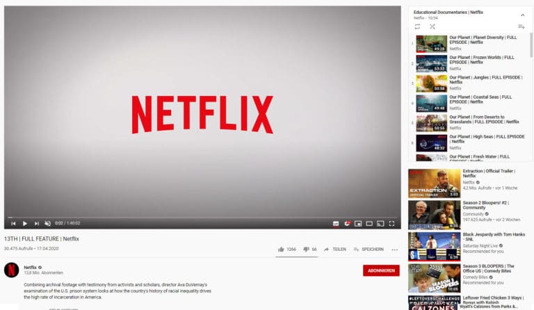 Netflix stellt Dokumentationen kostenlos auf Youtube bereit