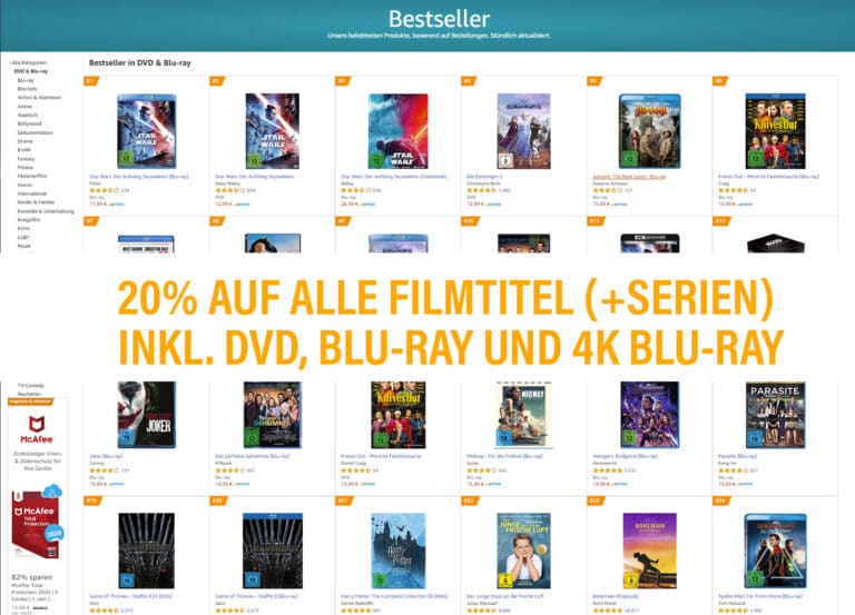 20% auf alle* Filmtitel (inkl. 4K Blu-rays) auf Amazon.de!
