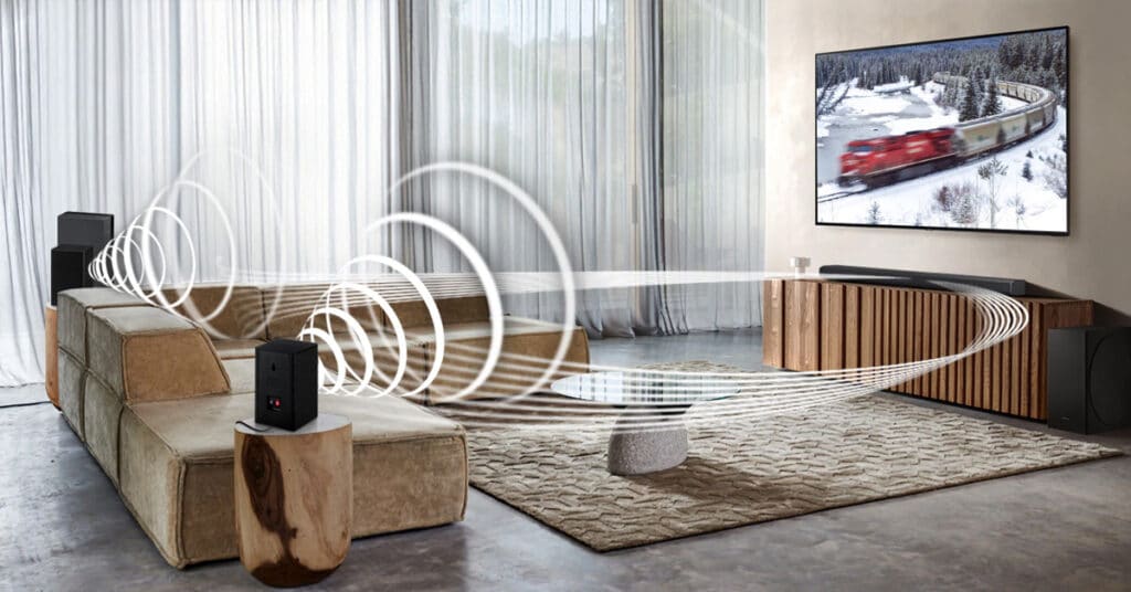 Die HW-Q800T Soundbar mit SWA-9000S Rear-Kit liefert ein einnehmendes Surround-Erlebnis