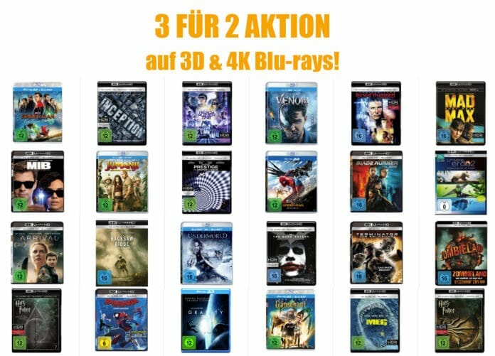 3 für 2 Aktion Amazon 3D und 4K Blu-rays