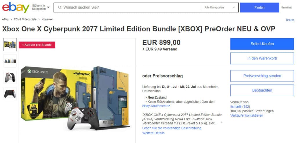 Unverschämt: Ebay-Händler verlangen bis zu 899 Euro für die limitierte Cyberpunk 2077 Edition der Xbox One X 1TB