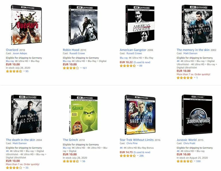 4K Blu-rays für nur 10 Euro! Leider nur auf Amazon.fr