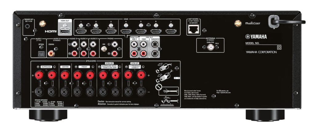 Auch das Anschluss-Panel des RX-V6A besinnt sich auf die Basics und die HDMI 2.1 Ein-/Ausgänge