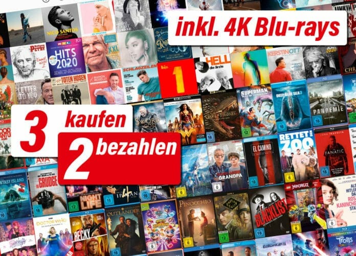 Mega-Aktion! 3 kaufen nur 2 bezahlen auf das gesamte Film- & Musik-Sortiment von mediamarkt.de