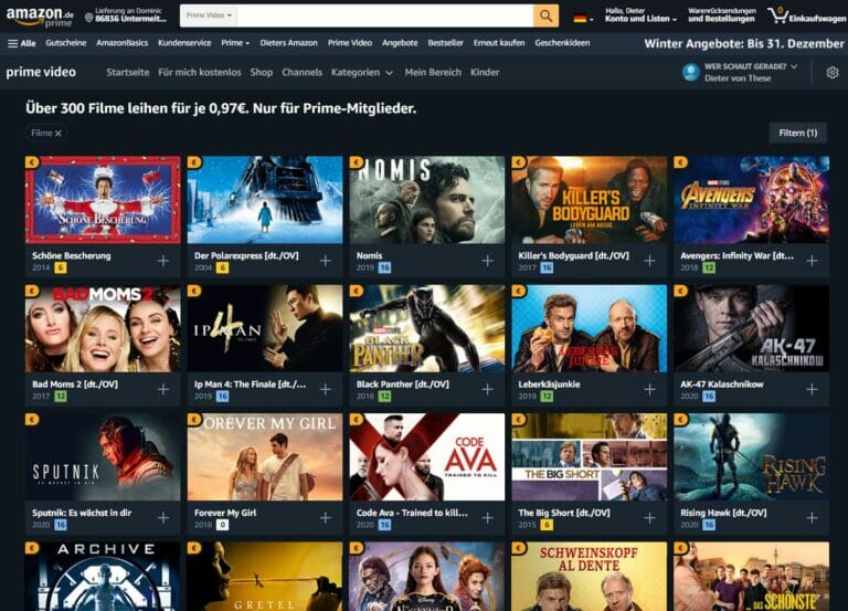 Über 300 Filme für je nur 97 Cent leihen (Prime Deals)