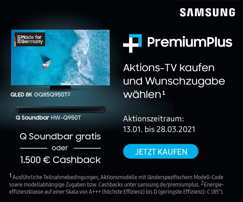 Samsung will euch mit der Aktion PremiumPlus zum TV-Kauf locken.