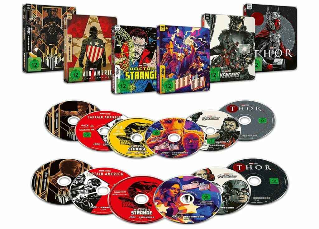 Die Marvel 4K Blu-ray Steelbooks in verschiedenen Pop-Art-Styles