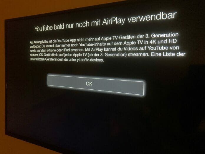 Die Youtube-App steht bald nicht mehr auf Apple TV Geräten der 3. Generation zur Verfügung