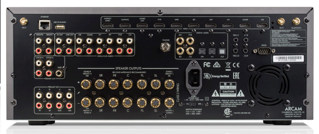 Das Anschluss-Board des Arcam AVR30 AV-Receivers