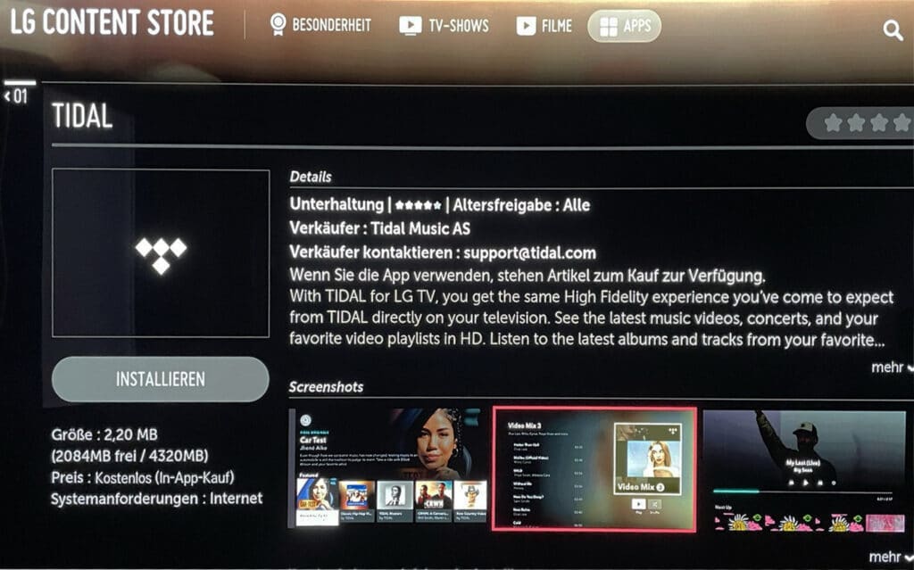 Die Tidal TV App kann ab sofort im LG Content Store heruntergeladen werden