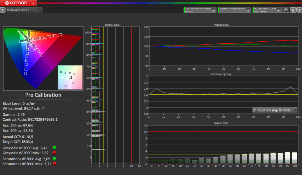 LG G1 OLED vor der SDR-Kalibrierung