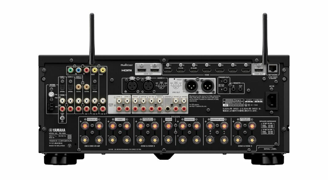 R&uuml;ckseite / Anschl&uuml;sse (inkl. HDMI 2.1) des Yamaha RX-A8A AV-Receivers