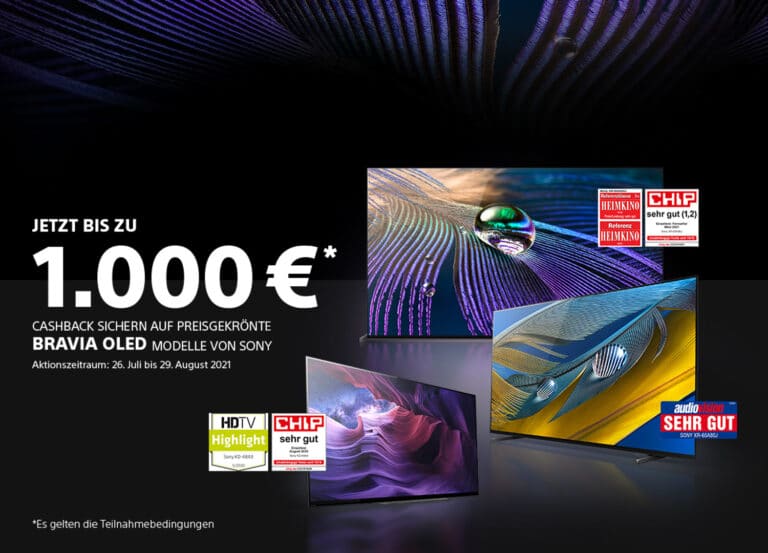 Bis zu 1.000 Euro Cashback auf Sony 4K OLED TVs mit 48 bis 83 Zoll
