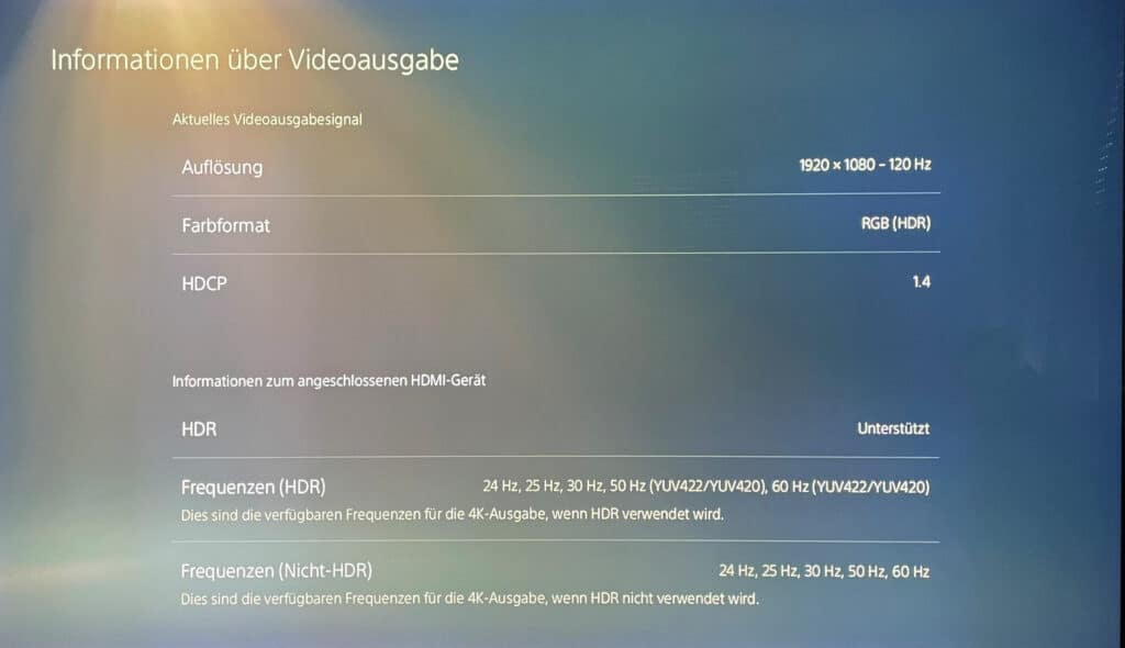 Full-HD Auflösung mit 120fps ist mit der PS5 auf einem TV mit HDMI 2.0 möglich