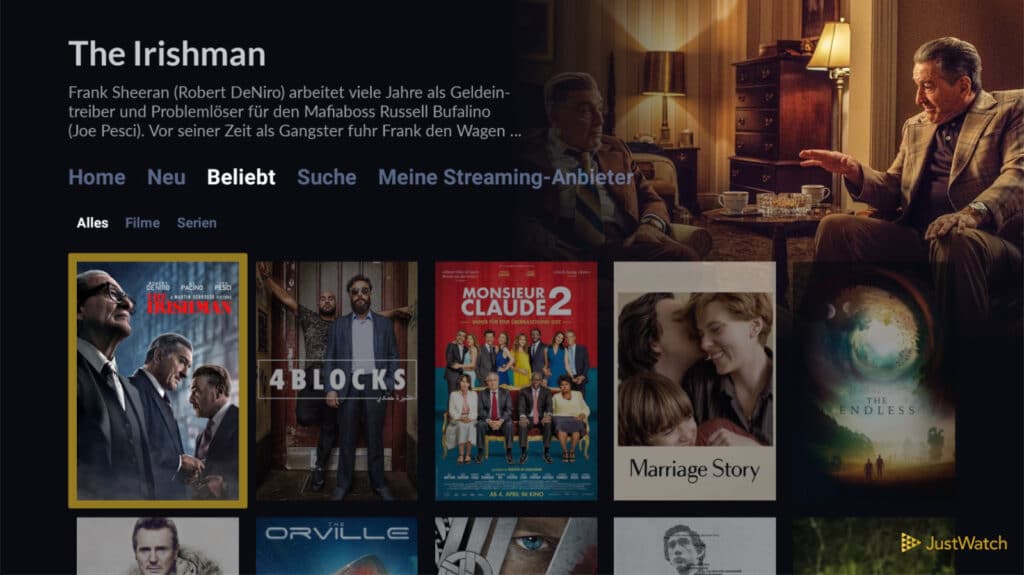 Just Watch kann auch auf beliebte Titel hinweisen